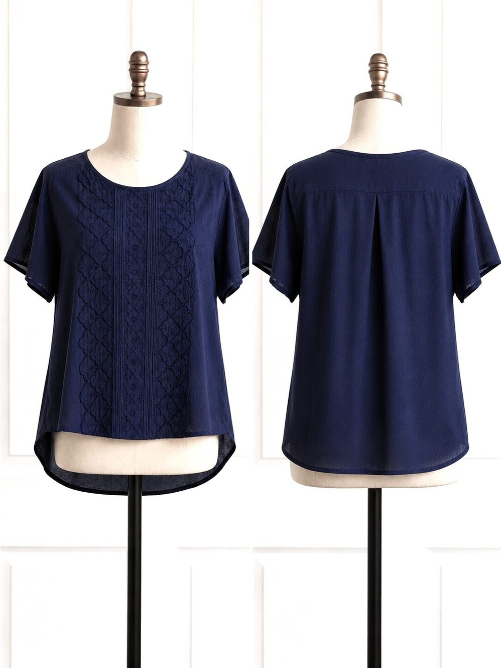 Lucky Brand Navy Blue Embroidered Hi Lo Top Cotton Modal‎ Boho Artisan Small